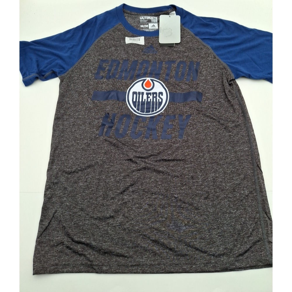 Edmonton Oilers NHL Adidas Gray Ultimate Raglan Short Sleeve T Shirt, M NWT